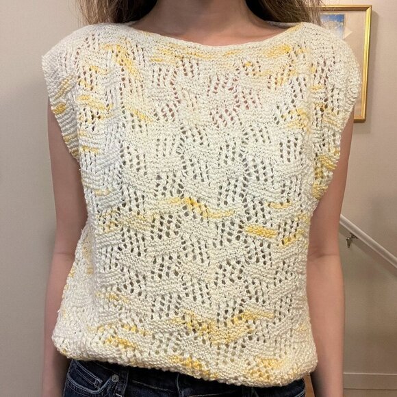 Vintage Handmade Popcorn Sweater Vest - Cream - Picture 6 of 14